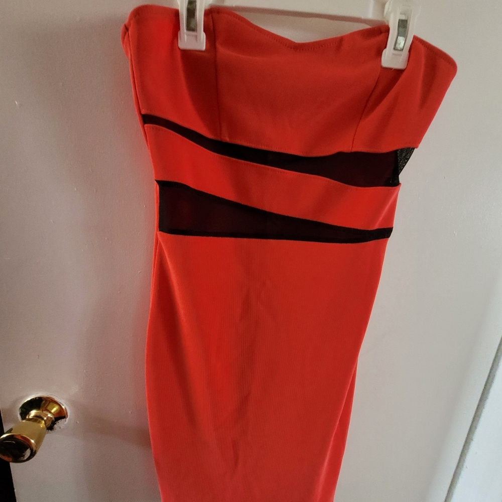 Strapless coral dress